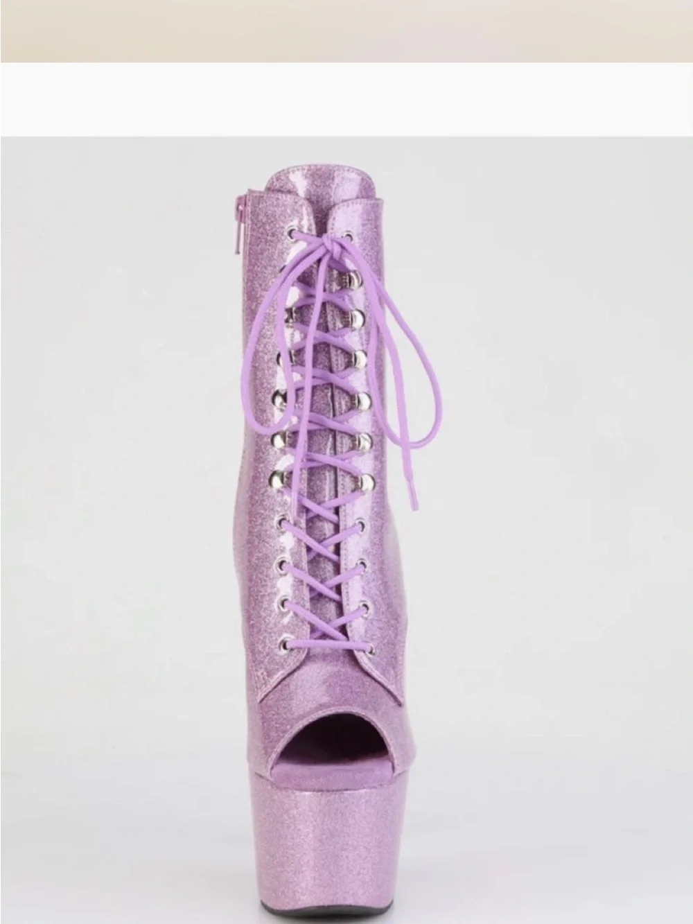 Pleaser Lavender Glitter Platform Lace-Up Ankle Boots